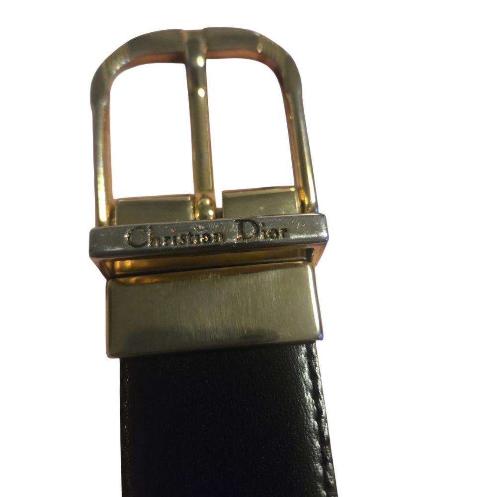 Christian Dior Black Leather Belt with Gold Buckle